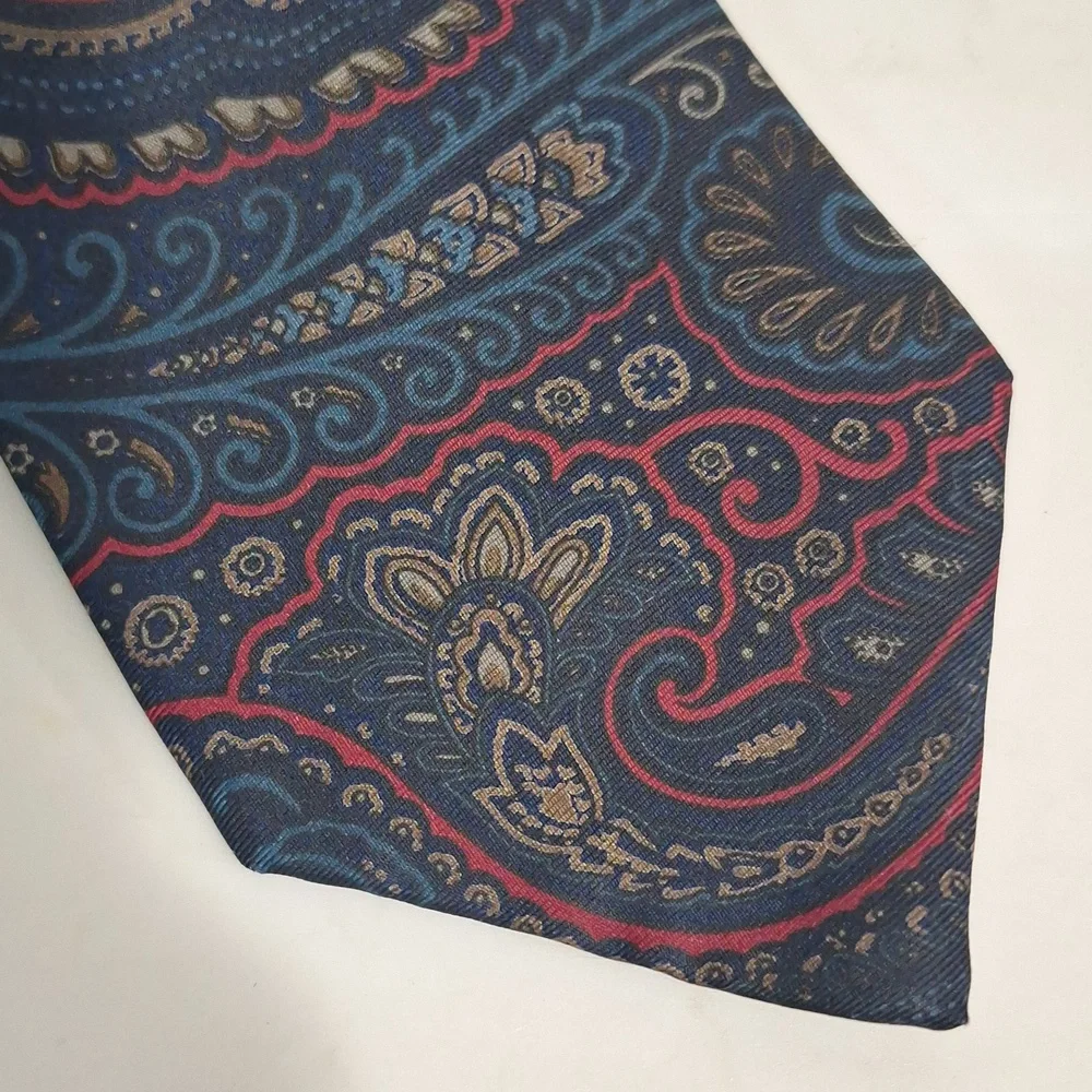 Christian Dior Monsieur USA Paisley Floral Patterned Pure Silk Tie - Blue/Red